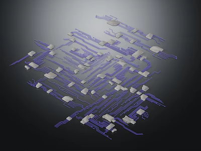 Interconnected Circuit Board Components With Purple Lines And White Modules 3d model