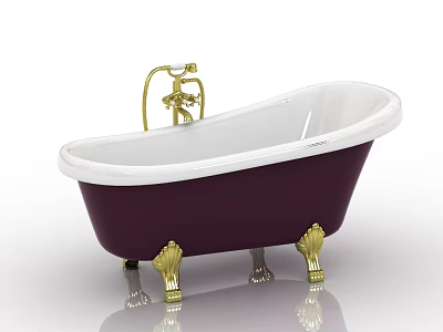 Elegant Purple and White Bathtub with Golden Faucet and Decorative Feet 3d model