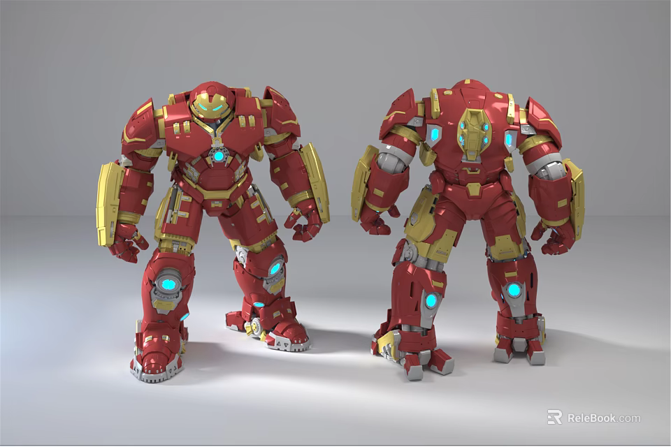 Game Movie Character Iron Man Armor Red Gold Design With Blue Lights And Details 3d model 
