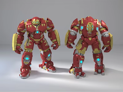 Game Movie Character Iron Man Armor Red Gold Design With Blue Lights And Details 3d model