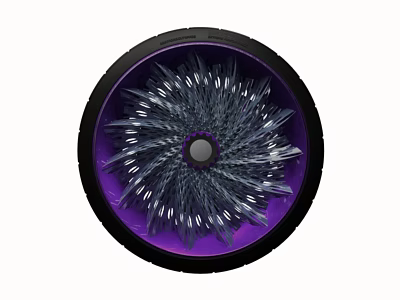 Stylish Black and Purple Tire Featuring Radial Crystal Like Geometric Hub Design 3d model