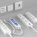 Modern White Wall Mounted Switch Panels And Power Strips With Multiple Outlets 3d model