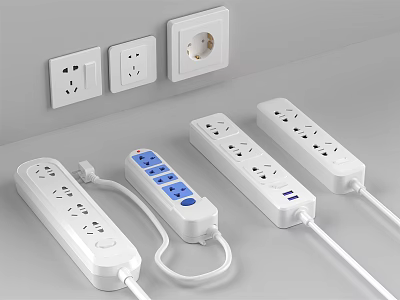 Modern White Wall Mounted Switch Panels And Power Strips With Multiple Outlets 3d model