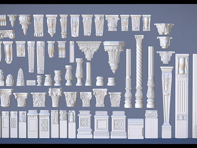 Various Classical Roman Columns With Decorative Capitals And Architectural Details 3d model