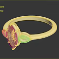 Elegant Gold Ring Featuring Red Central Gemstone And White Accent Stones 3d model