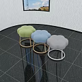 Elegant petal shaped light blue sofa stool with golden metal base for modern living room