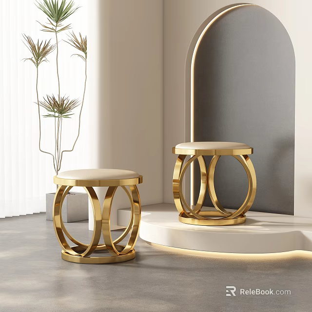 Modern Dining Chairs With Golden Circular Frame And Light Padded Seats In Elegant Setting 3d model 