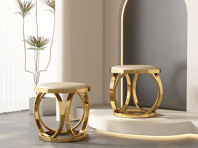 Modern Dining Chairs With Golden Circular Frame And Light Padded Seats In Elegant Setting 3d model