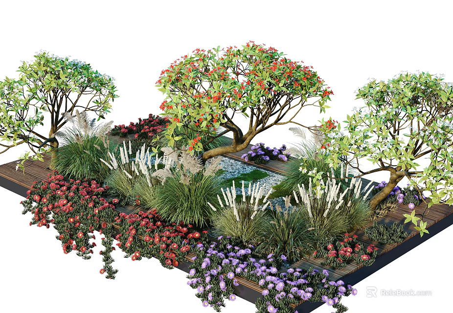 Beautiful Flower and Plant Landscape Design With Various Colorful Flowers Green Trees and Shrubs 3d model 