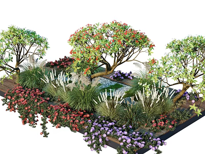Beautiful Flower and Plant Landscape Design With Various Colorful Flowers Green Trees and Shrubs 3d model