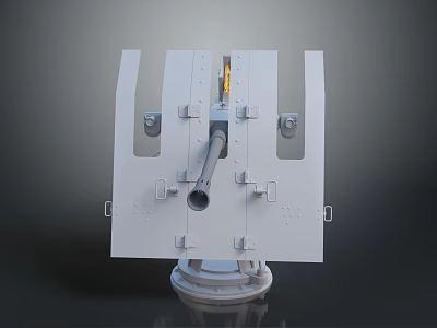 White Modern Naval Gun Mount With Barrel Protective Shields And Stable Base Structure 3d model