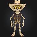 Western Style Skeleton Game Character With Cowboy Hat Yellow Glowing Eyes And Pistol
