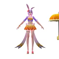 Game Movie Character With Bunny Ears Long Hair Purple Top Orange Skirt Ice Cream Umbrella