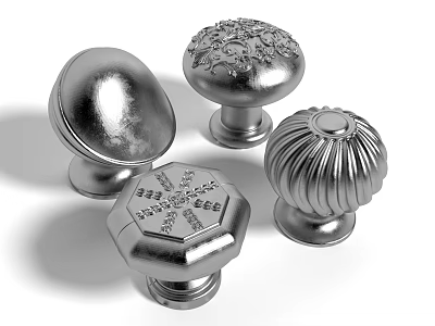 Round Hexagonal And Fluted Metal Knobs With Decorative Patterns For Cabinets 3d model
