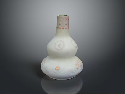 White Gourd Shaped Vase With Red Patterns And Smooth Surface 3d model