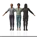Three Men Standing Together With Arms Outstretched In Different Outfits