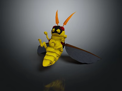 3D Cartoon Yellow Bee Figure With Orange Antennae And Black Wings 3d model