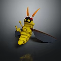3D Cartoon Yellow Bee Figure With Orange Antennae And Black Wings