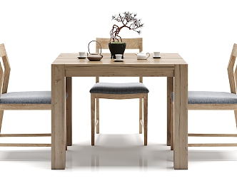 New Chinese Style Table and Chair Combination Solid Wood Table Solid Wood Chair Decoration Combination 3d model