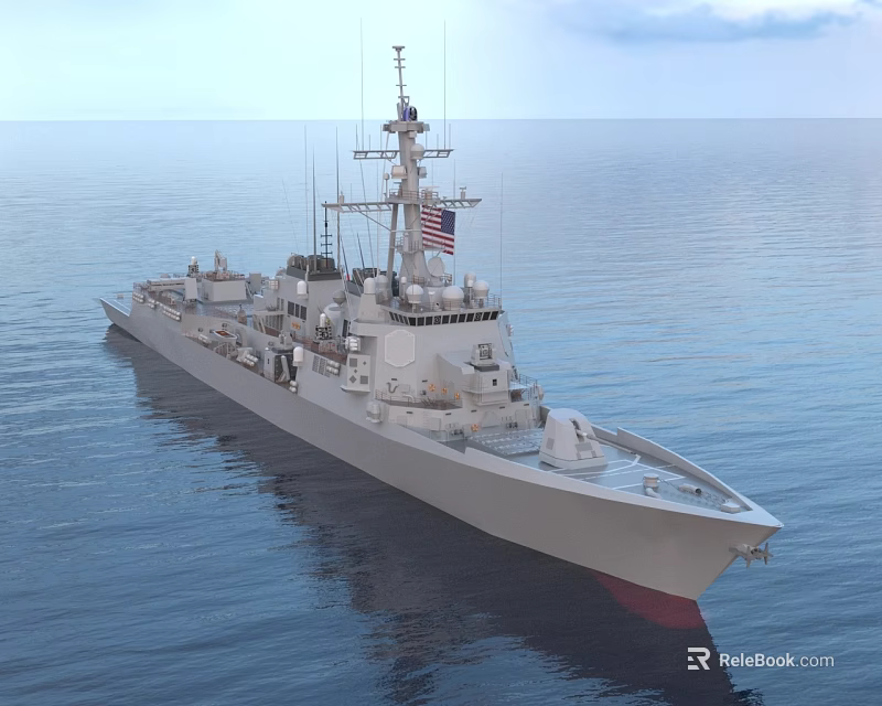 US Flagged Modern Warship Sailing On Sea 3d model 