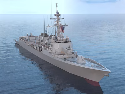 US Flagged Modern Warship Sailing On Sea 3d model