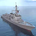US Flagged Modern Warship Sailing On Sea 3d model