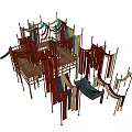 Multi Layer Decorative Hanger Structure With Red Blue Beige Fabrics And Metal Frames 3d model