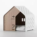 Wooden House Shaped Ornament Decoration Set With Orange Roof And Geometric Pattern