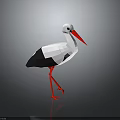 Low Poly Stork With White Body Black Wings And Red Beak Standing On Dark Background