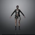 3D Character Model With Purple Hair Gas Mask And Tactical Outfit Design