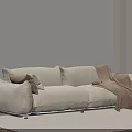 Modern White Two Seater Sofa With Soft Pillows And Cozy Blanket 3d model