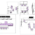 Modern Conference Table With Purple Padded Chairs TV Screen Cabinet And Small Round Tables