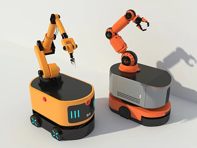 Orange Industrial Robotic Arms With Mobile Base And Precision Control For Automated Tasks 3d model