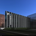 Modern Office Building With Curved Glass Facade And Surrounding Green Landscape