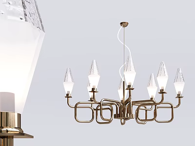 Modern Gold Metal Chandelier With Conical Glass Shades And Multiple Arms 3d model