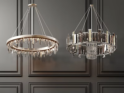 Modern Crystal Chandeliers with Metal Frame and Crystal Pendants on Dark Wall 3d model