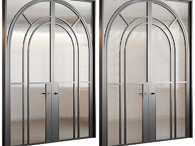 Modern Arched Double Doors With Textured Glass Panels And Metal Frames 3d model