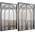 Modern Arched Double Doors With Textured Glass Panels And Metal Frames