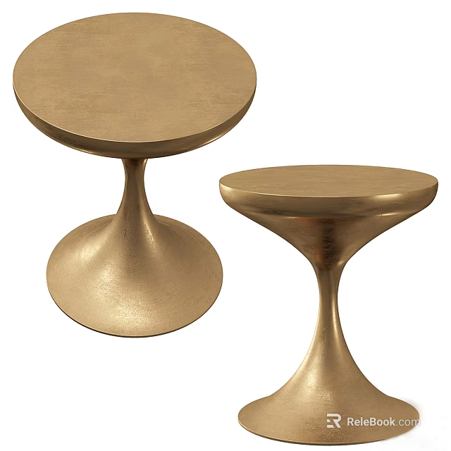 Elegant Gold Vanity with Two Round Top Stools and Cone Shaped Bases 3d model