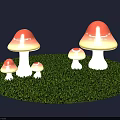Illuminated Mushroom Shaped Outdoor Lights With Red Yellow Gradient And White Base On Green Grass