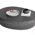 Oval Grey Coffee Table With White Tray Red Twigs Black Bowl And Book