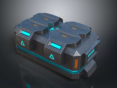 Sci-Fi Weapon with Blue Illuminated Parts Orange Triangles Hexagonal Sections and Dark Futuristic Design 3d model