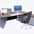 Modern Office Desk With Wooden Top Computer Monitor Desk Lamp And Office Chair