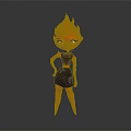 Game Movie Character With Orange Flame Hair And Yellow Eyes In Black Outfit