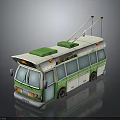 Green And White Trolley Bus With Trolley Poles And Classic Design