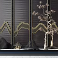 New Chinese style landscape sketch rockery screen dead tree combination 3d model