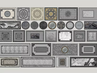 Various Design Floor Tiles with Traditional Patterns Geometric Shapes and Landscape Prints 3d model
