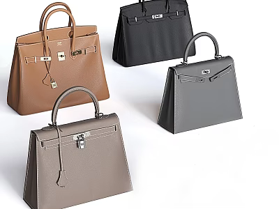 Stylish Classic Leather Handbags In Different Colors With Top Handles And Metal Locks 3d model