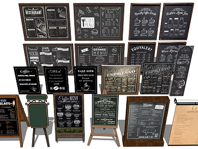 Commercial Chalkboard Menu Boards for Restaurant Wall Mounted and Standing Displays 3d model