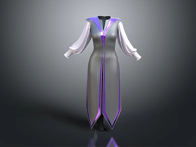 Sleek Silver Dress With White Long Sleeves And Purple Accent Details 3d model